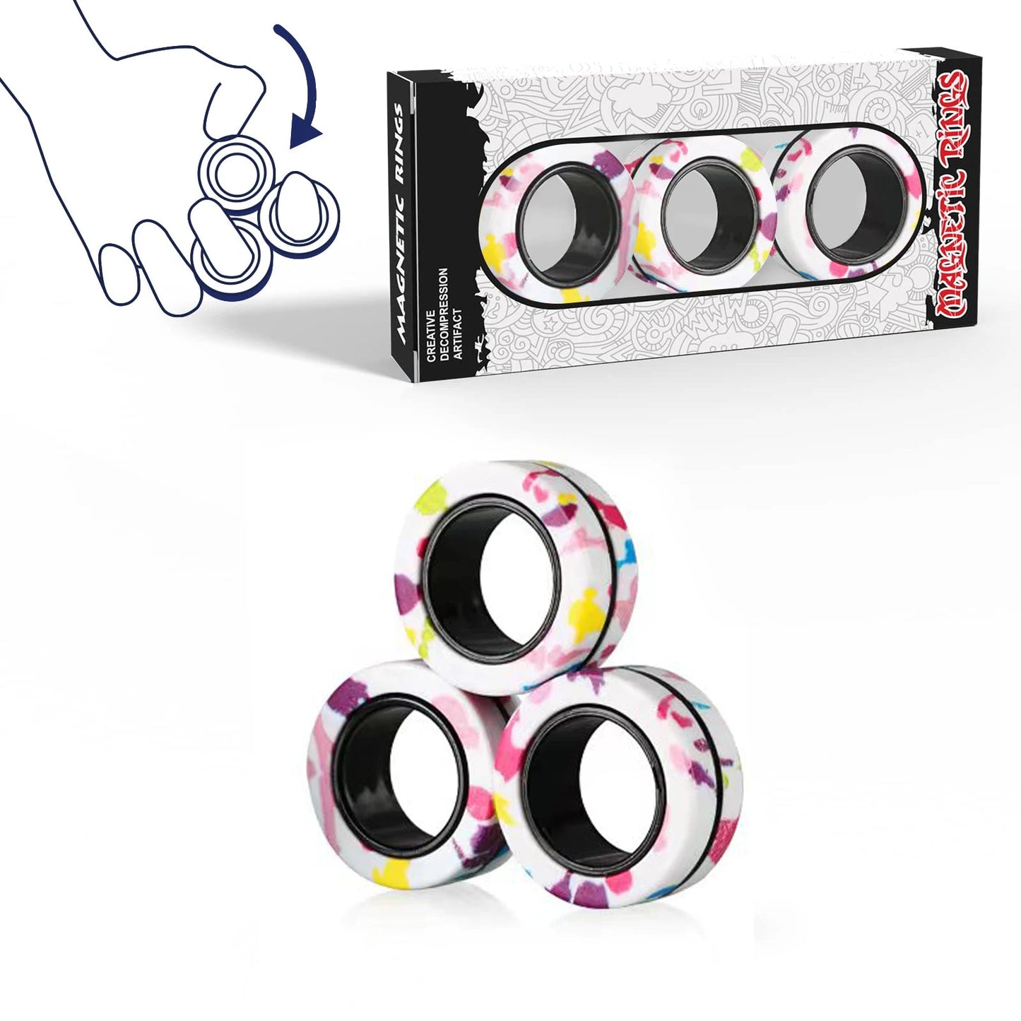 3Pcs Fidget Magnetic Ring Toys Fingers Magnet Rings ADHD Stress Relief Magical Spinner Toys for Adult Kids Anxiety