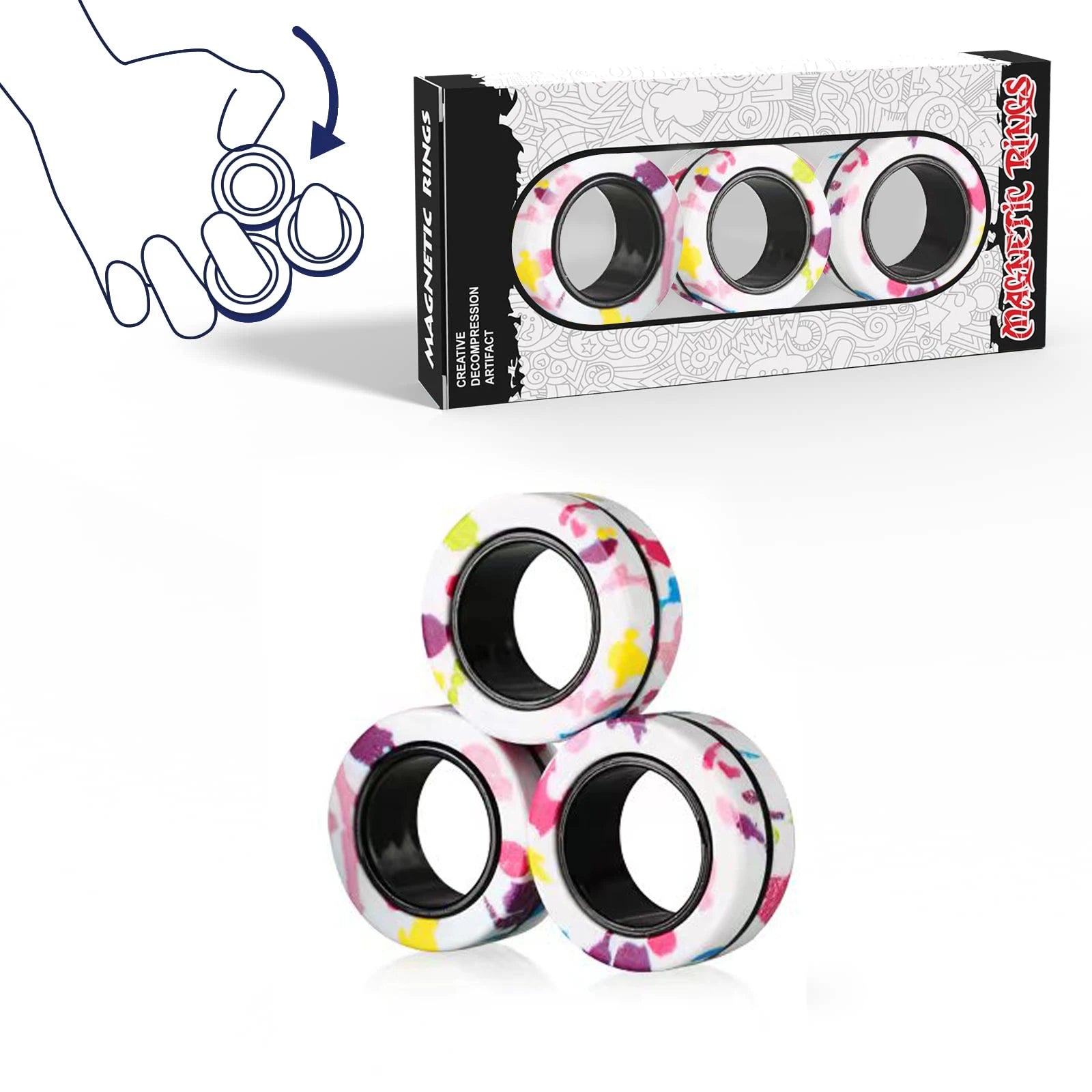 3Pcs Fidget Magnetic Ring Toys Fingers Magnet Rings ADHD Stress Relief Magical Spinner Toys for Adult Kids Anxiety