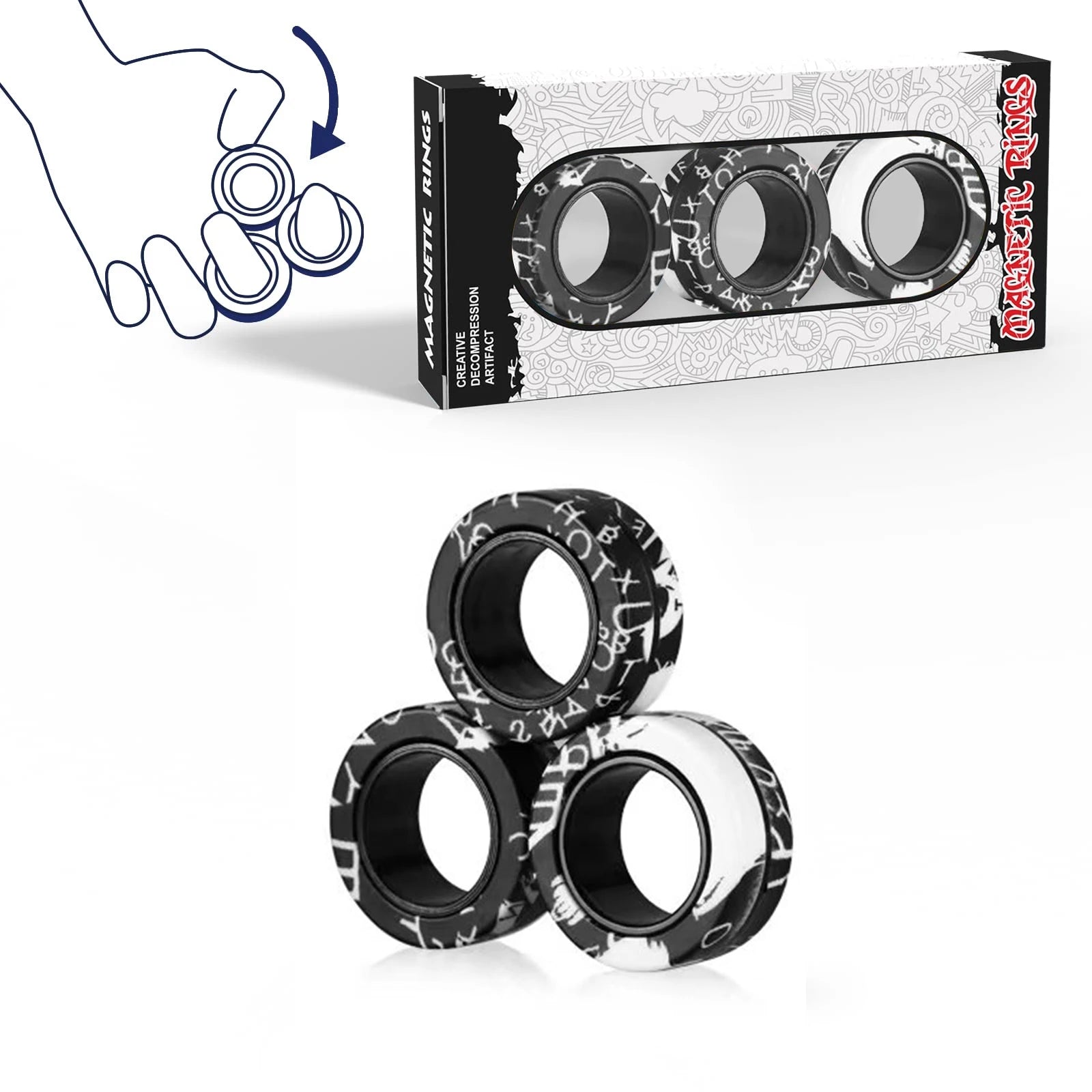 3Pcs Fidget Magnetic Ring Toys Fingers Magnet Rings ADHD Stress Relief Magical Spinner Toys for Adult Kids Anxiety