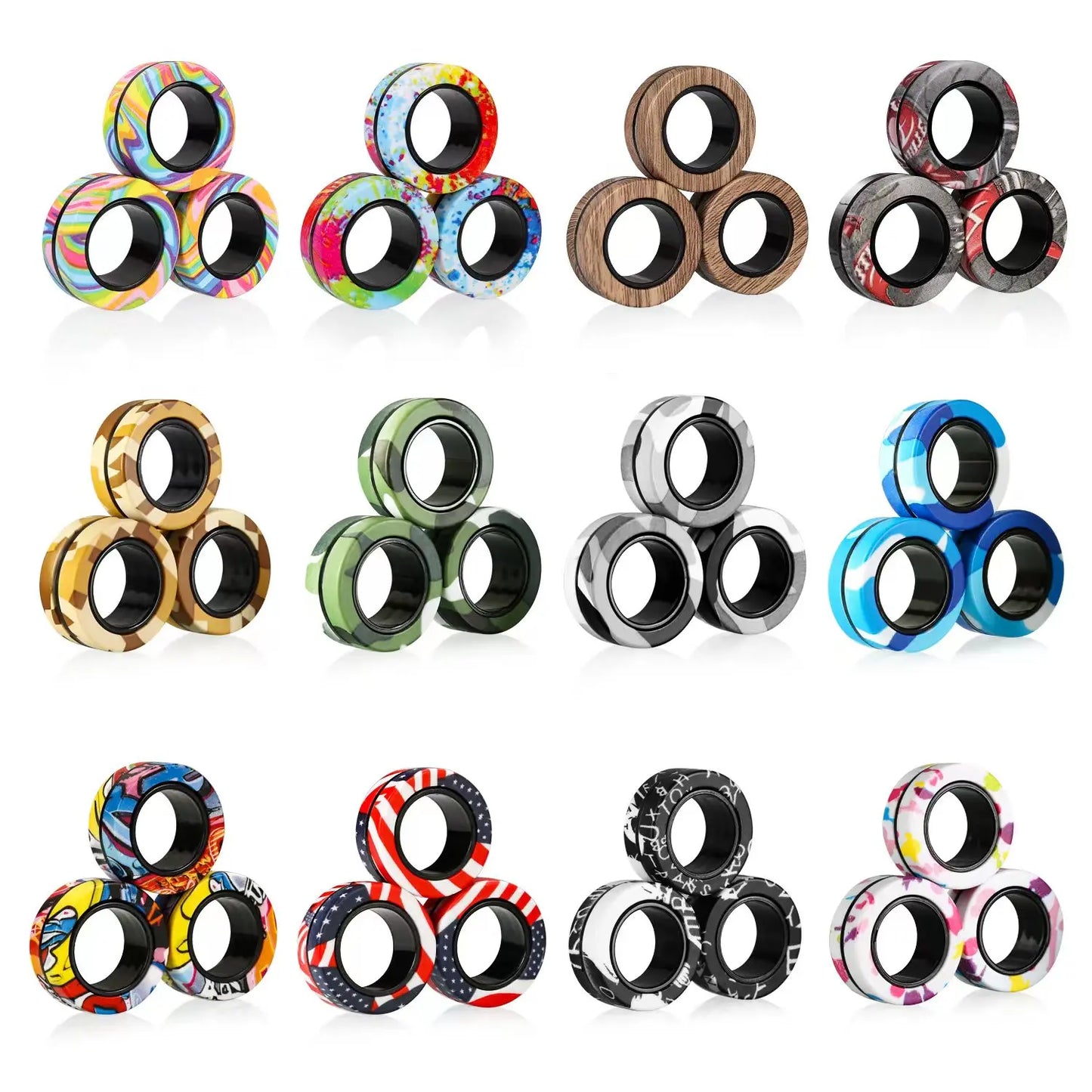 3Pcs Fidget Magnetic Ring Toys Fingers Magnet Rings ADHD Stress Relief Magical Spinner Toys for Adult Kids Anxiety