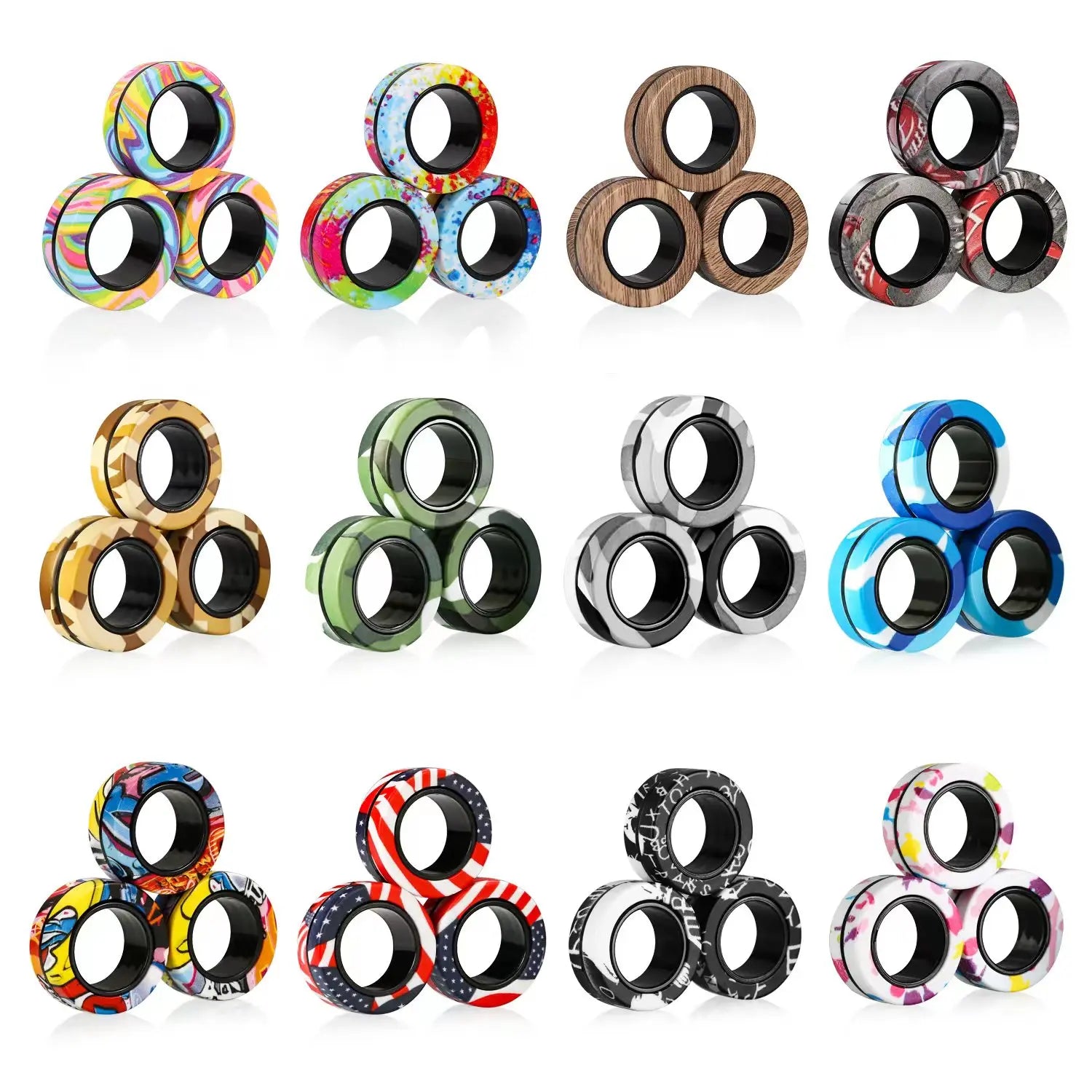3Pcs Fidget Magnetic Ring Toys Fingers Magnet Rings ADHD Stress Relief Magical Spinner Toys for Adult Kids Anxiety