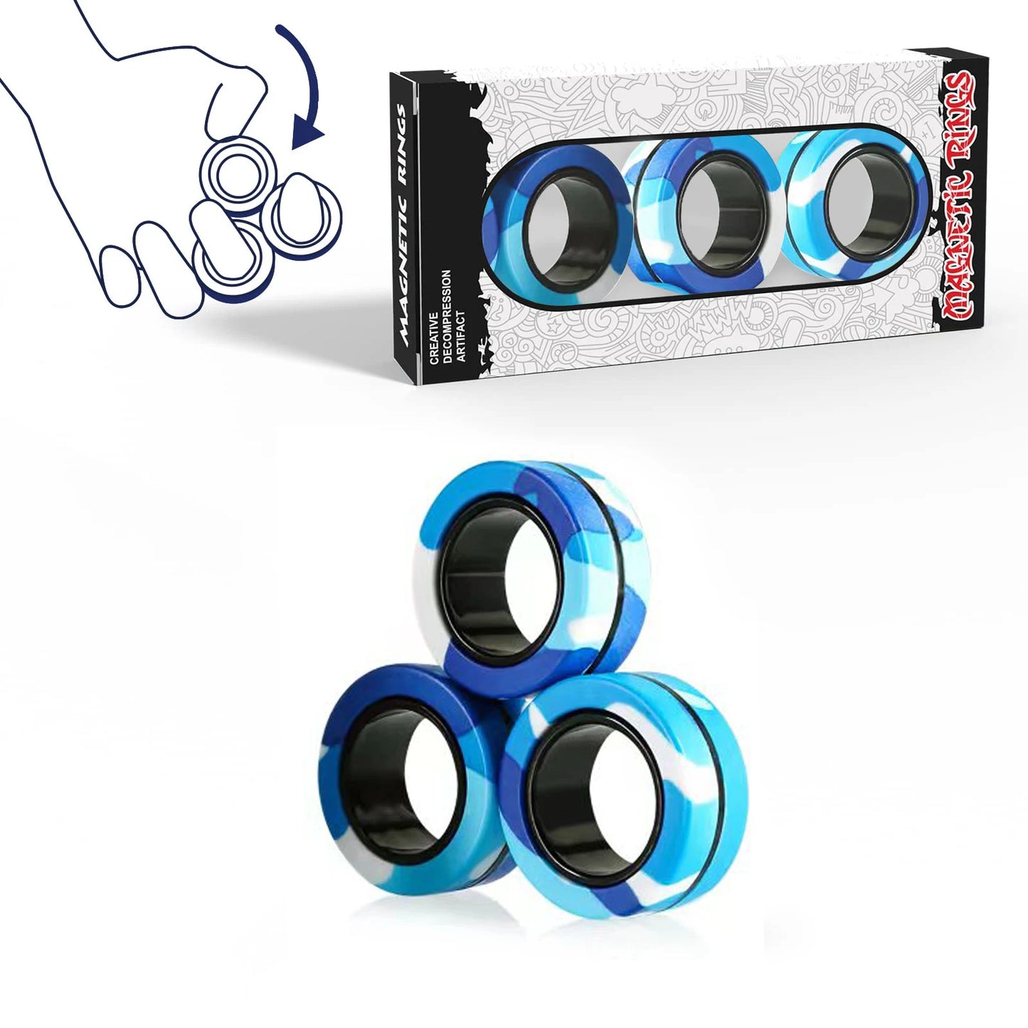 3Pcs Fidget Magnetic Ring Toys Fingers Magnet Rings ADHD Stress Relief Magical Spinner Toys for Adult Kids Anxiety