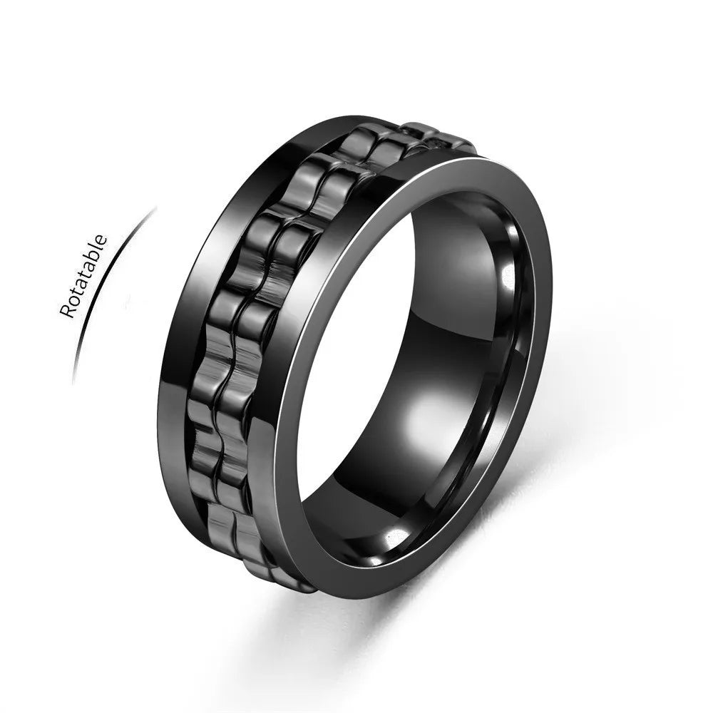 Anti Stress Stainless Steel Ring Gear Chain Rotating Anxiety Relief Spinning Fidget Toy Rings Punk Jewelry