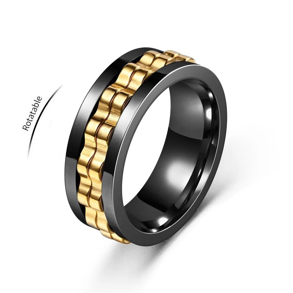 Anti Stress Stainless Steel Ring Gear Chain Rotating Anxiety Relief Spinning Fidget Toy Rings Punk Jewelry