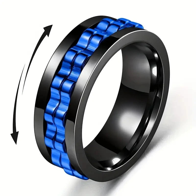 Anti Stress Stainless Steel Ring Gear Chain Rotating Anxiety Relief Spinning Fidget Toy Rings Punk Jewelry