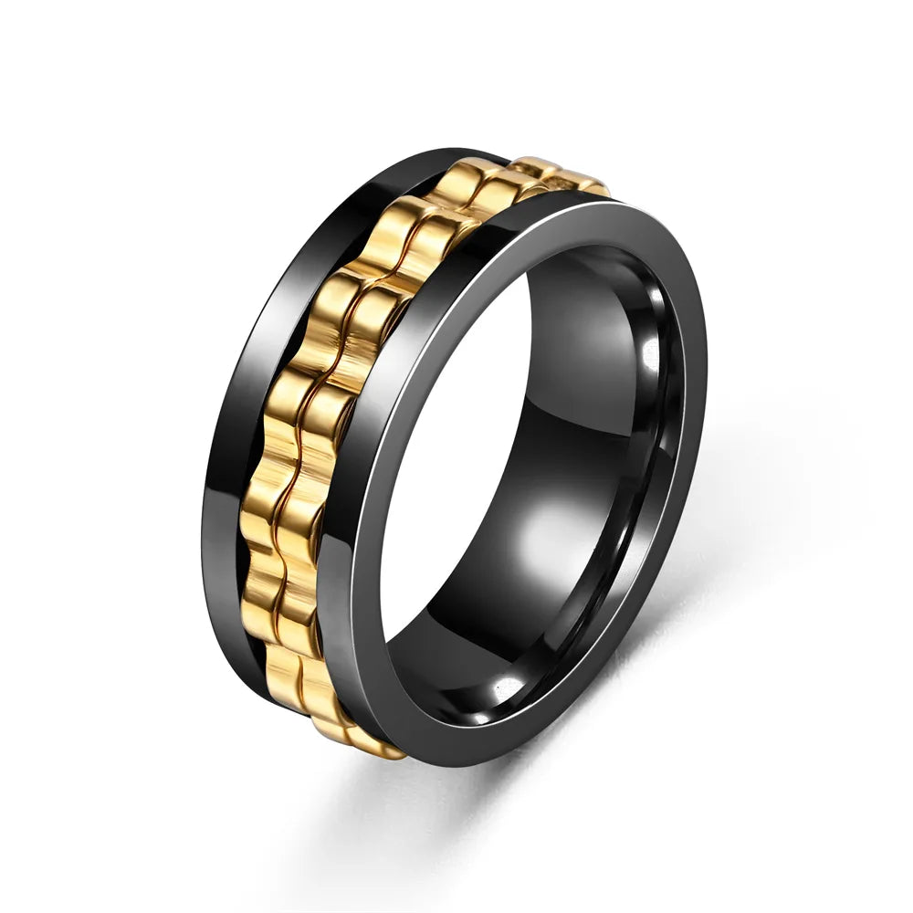 Anti Stress Stainless Steel Ring Gear Chain Rotating Anxiety Relief Spinning Fidget Toy Rings Punk Jewelry