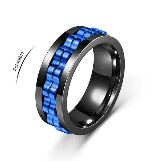 Anti Stress Stainless Steel Ring Gear Chain Rotating Anxiety Relief Spinning Fidget Toy Rings Punk Jewelry