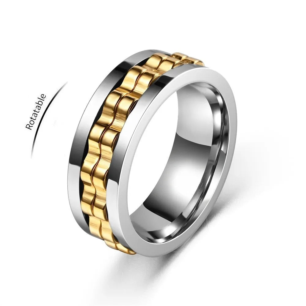 Anti Stress Stainless Steel Ring Gear Chain Rotating Anxiety Relief Spinning Fidget Toy Rings Punk Jewelry