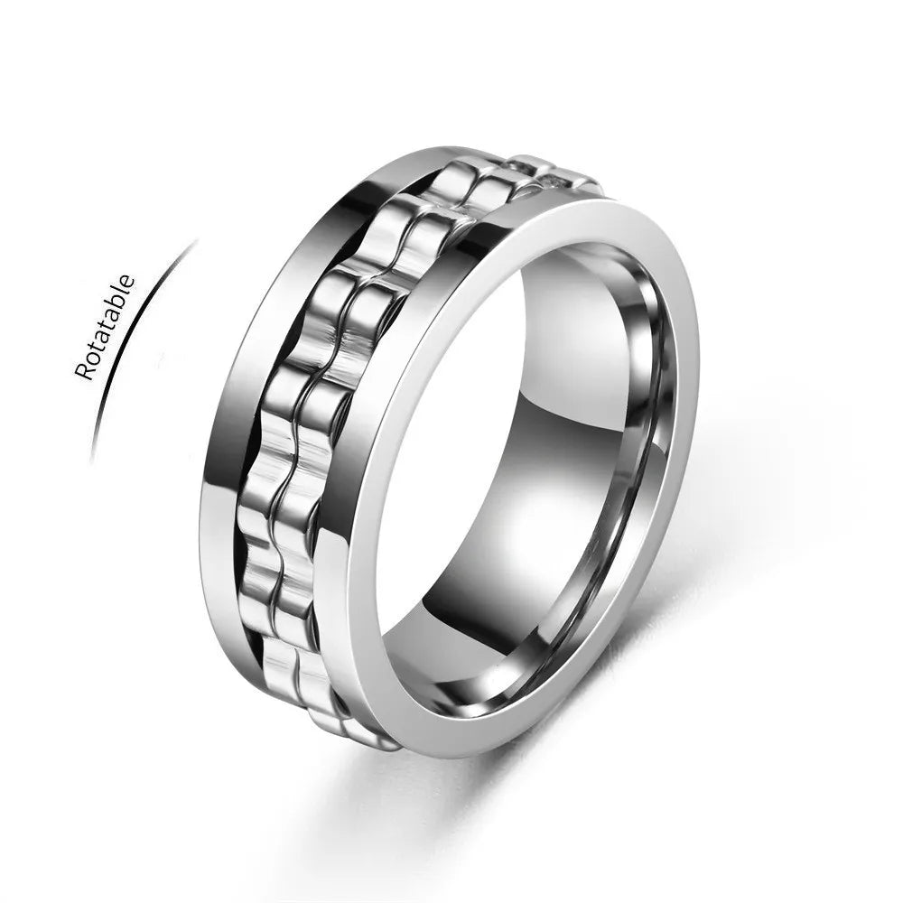 Anti Stress Stainless Steel Ring Gear Chain Rotating Anxiety Relief Spinning Fidget Toy Rings Punk Jewelry