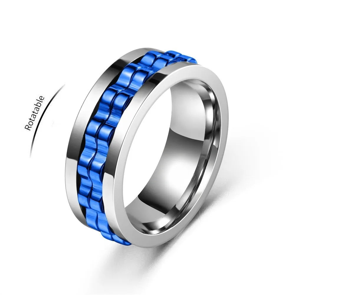 Anti Stress Stainless Steel Ring Gear Chain Rotating Anxiety Relief Spinning Fidget Toy Rings Punk Jewelry