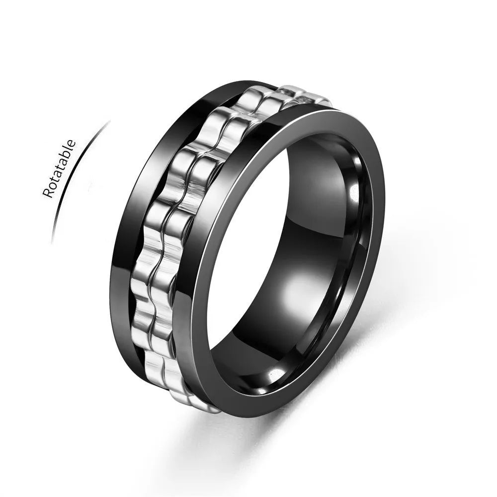Anti Stress Stainless Steel Ring Gear Chain Rotating Anxiety Relief Spinning Fidget Toy Rings Punk Jewelry