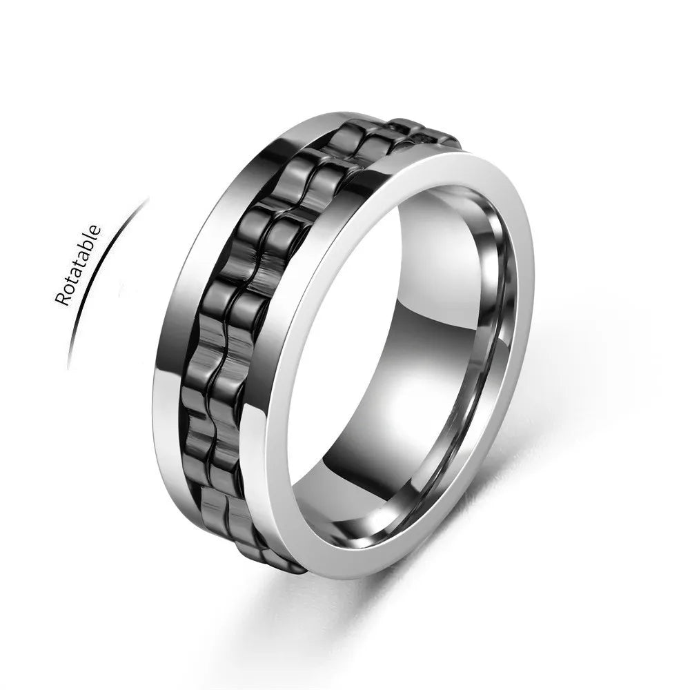 Anti Stress Stainless Steel Ring Gear Chain Rotating Anxiety Relief Spinning Fidget Toy Rings Punk Jewelry