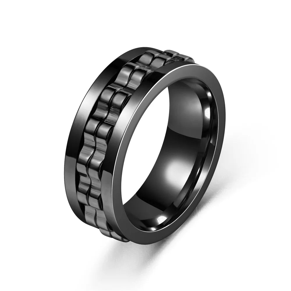 Anti Stress Stainless Steel Ring Gear Chain Rotating Anxiety Relief Spinning Fidget Toy Rings Punk Jewelry