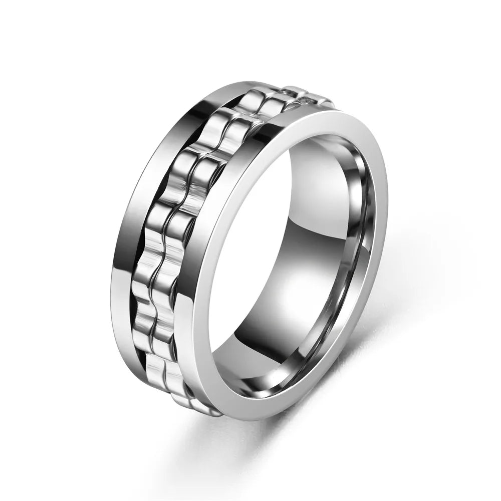 Anti Stress Stainless Steel Ring Gear Chain Rotating Anxiety Relief Spinning Fidget Toy Rings Punk Jewelry