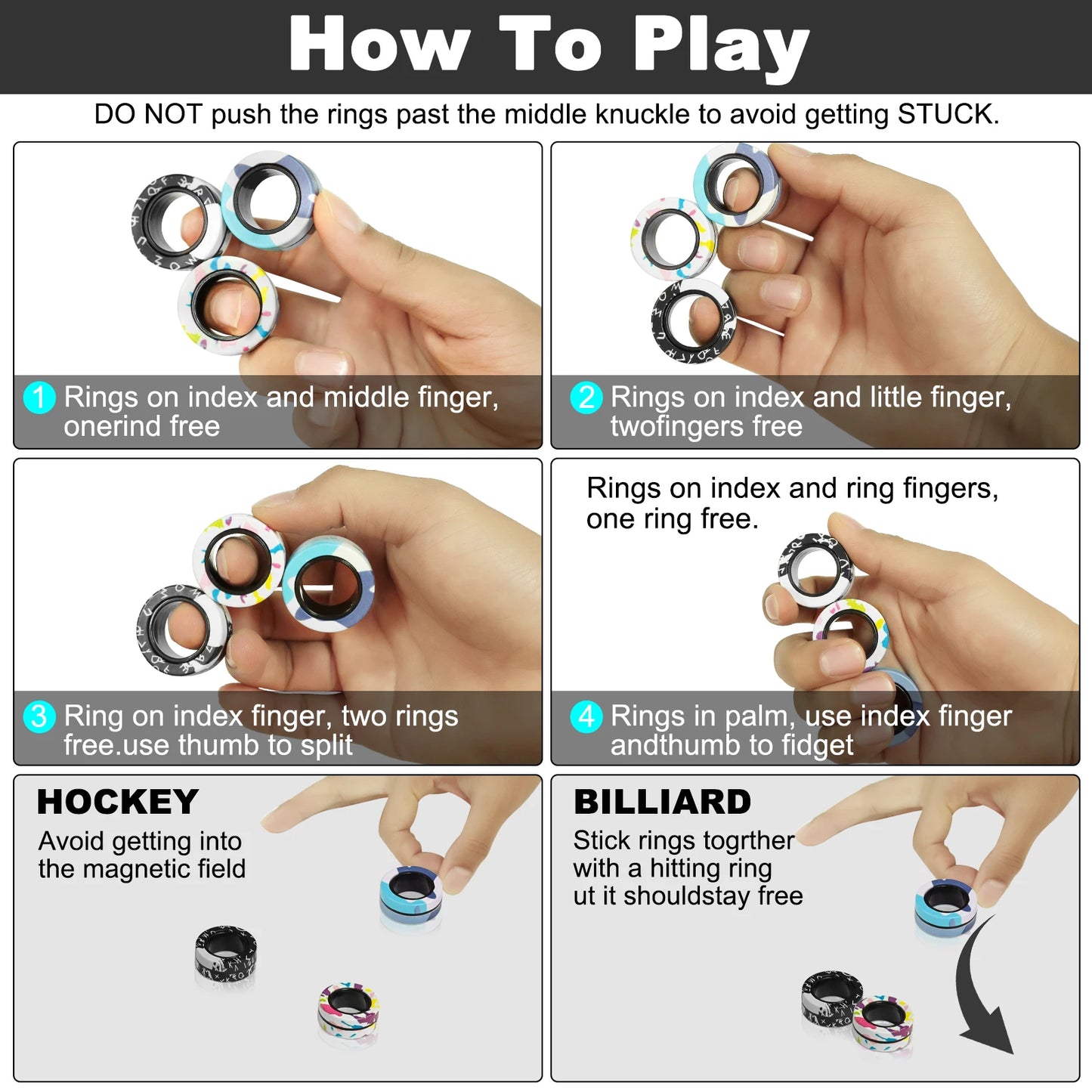 3Pcs Fidget Magnetic Ring Toys Fingers Magnet Rings ADHD Stress Relief Magical Spinner Toys for Adult Kids Anxiety