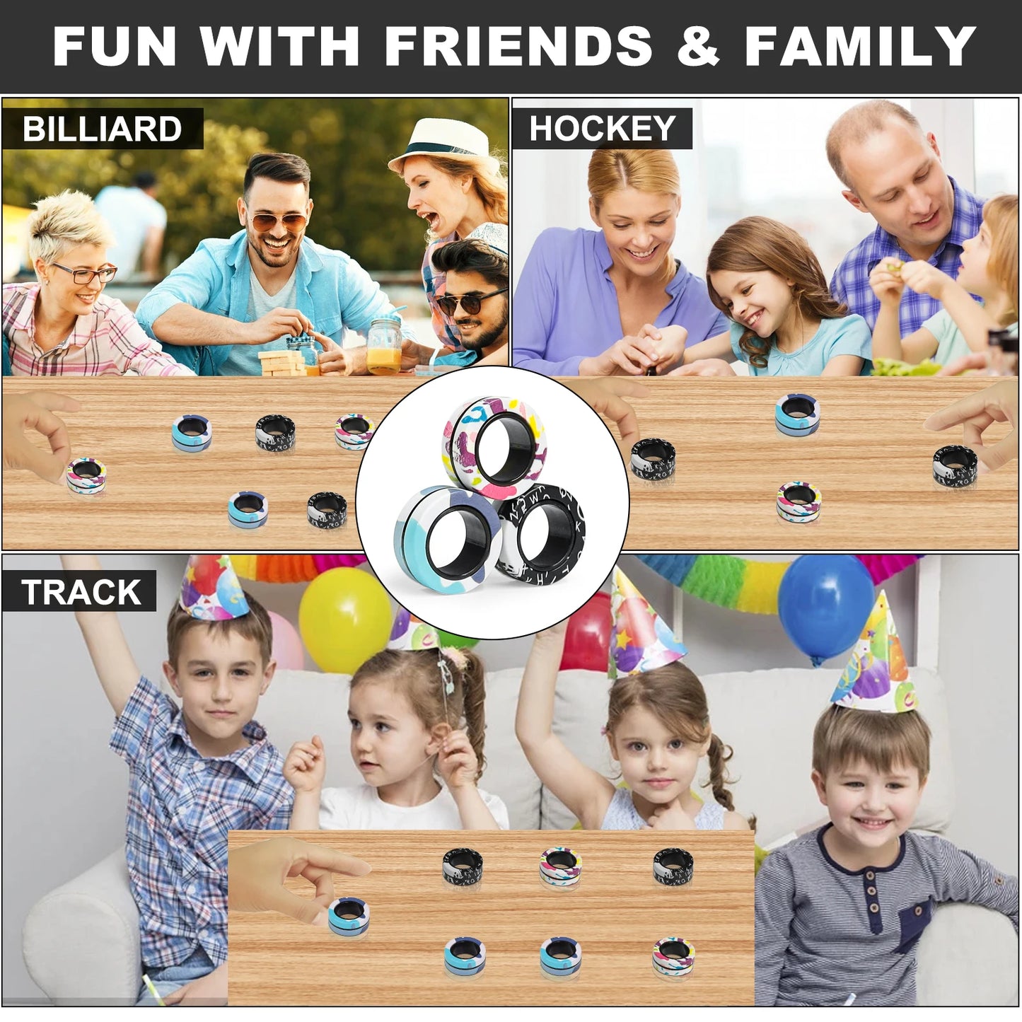 3Pcs Fidget Magnetic Ring Toys Fingers Magnet Rings ADHD Stress Relief Magical Spinner Toys for Adult Kids Anxiety