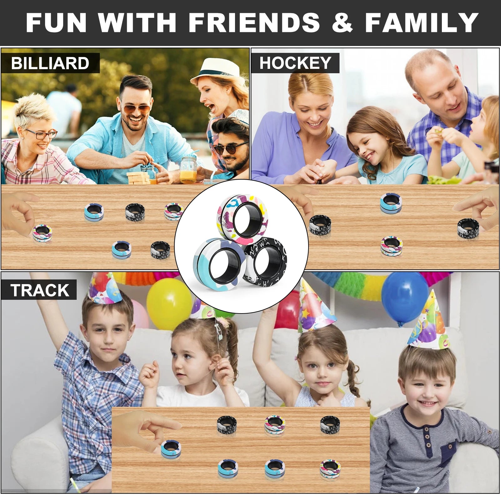 3Pcs Fidget Magnetic Ring Toys Fingers Magnet Rings ADHD Stress Relief Magical Spinner Toys for Adult Kids Anxiety